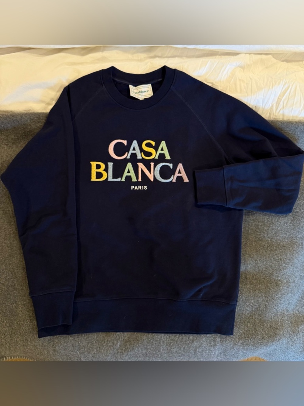 Casablanca Paris Navy Crewneck Sweatshirt with Multicolor Logo